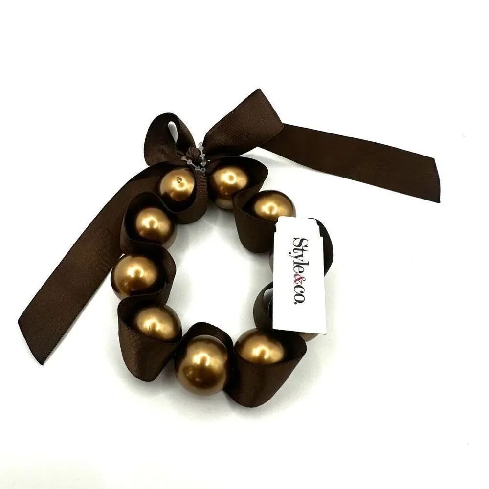 Style& co. Brown Faux pearl ribbon bracelet